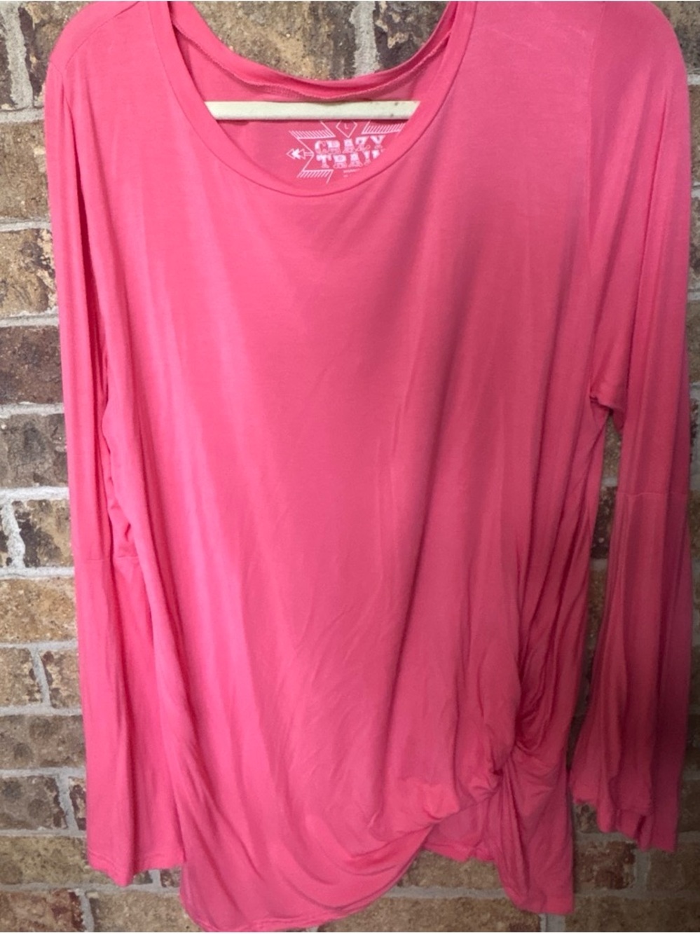 Crazy Train Long-Sleeve Twist Hem Top - Coral Pink